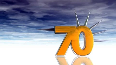 Number seventy with prickles under cloudy blue sky - 3d illustration Illustrazione stock
