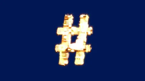 Number sign, technological burning orange cyber punk alphabet on blue screen Stock-Illustration
