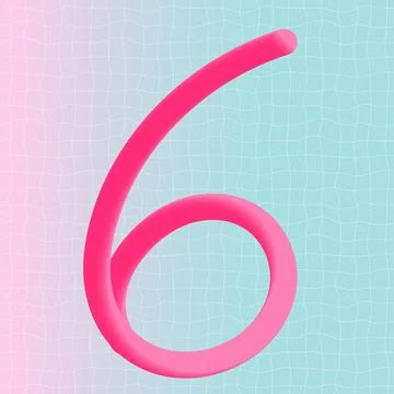 Number six 3d neon liquid logo text design. Cute retro style gradient print. Stock Illustration