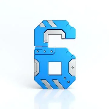 Number six 3D sci-fi logo. Cyber technology abstract texture alphabet font Stock Illustration