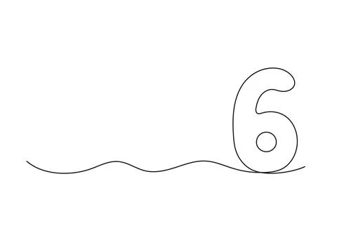 Number six, continuous one line drawing. Black hand drawn single minimalist line Stock Illustration