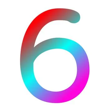 Number six in gradient red, blue, and purple color Stock Illustration