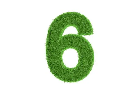 Number six with green grass pattern. on white Stock Illustration