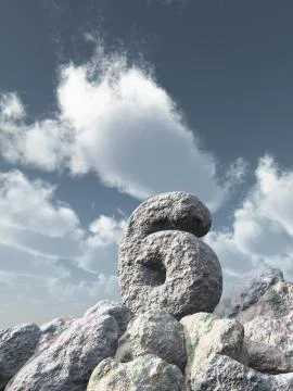 Number six rock under cloudy blue sky - 3d illustration Stock Illustration