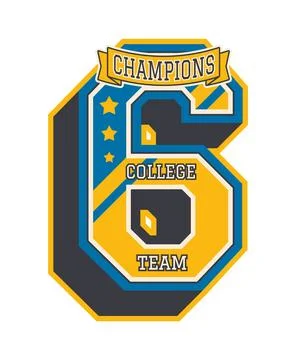 Number six varsity sport patch college sport label Stock Illustration