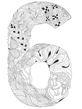 Number six Zentangle. Vector decorative object Stock Illustration