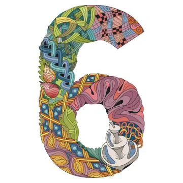 Number six Zentangle. Vector decorative object Stock Illustration