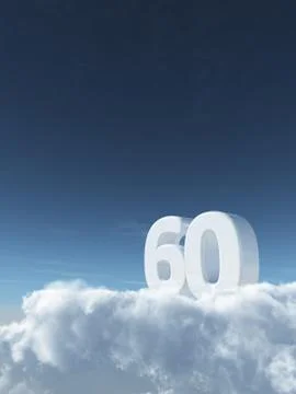 Number sixty on clouds - 3d rendering Stock Illustration