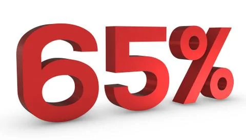 Number Sixty Five Percent 65% Red Sign 3D Rendering Isolated on White Backgro 스톡 일러스트