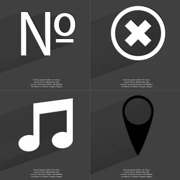 Number, Stop sign, Note, Checkpoint. Symbols with long shadow. Flat design 스톡 일러스트