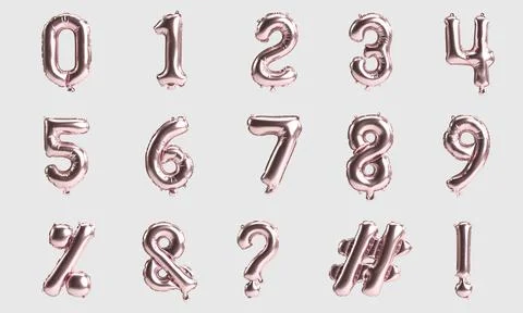 Number table and mark 3d illustration of type 1 rose golden balloons isolat.. Иллюстрация