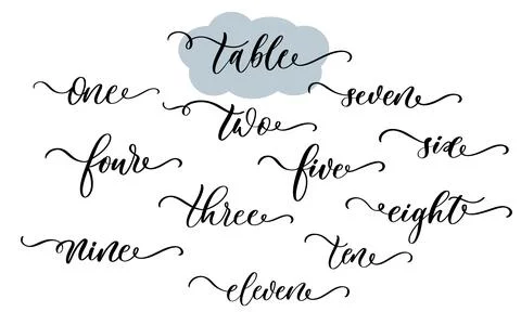 Number of the table on the wedding day - vector calligraphic inscription with Stock Illustration