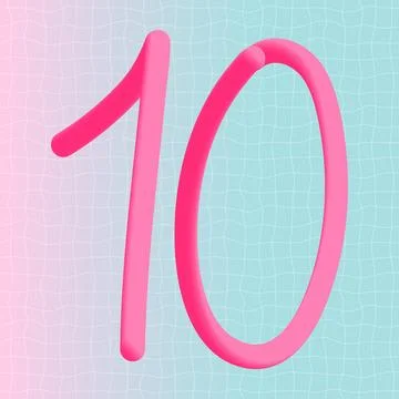 Number ten 3d neon liquid logo text design. Cute retro style gradient print. Stock Illustration