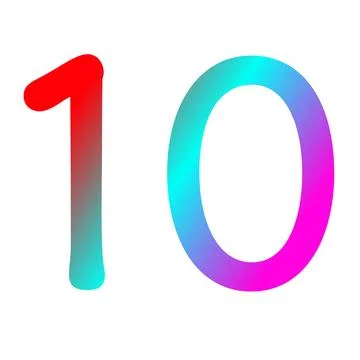 Number ten in gradient red, blue, and purple color Stock Illustration