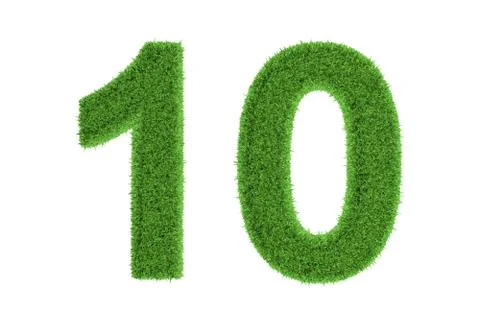 Number ten with green grass pattern. on white Stock Illustration