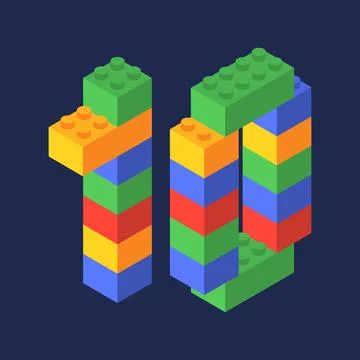 Number ten in isometric. Color constructor Stock Illustration