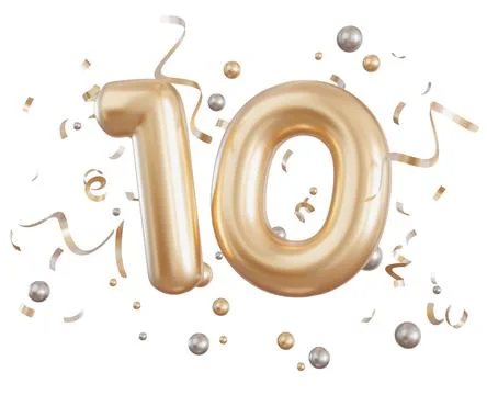 The number ten is shown in a three-dimensional style, cut out and isolated on 写真素材