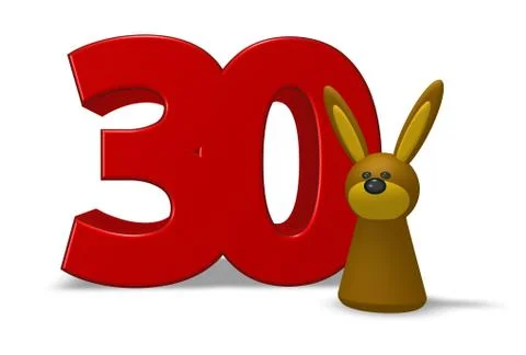 Number thirty and rabbit - 3d illustration Stock Illustration