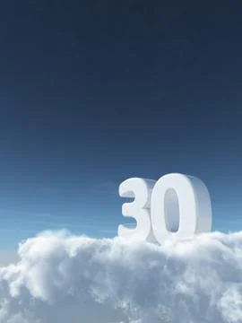 Number thirty on clouds - 3d rendering Illustrazione stock
