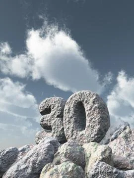 Number thirty rock under cloudy blue sky - 3d illustration Stock Illustration