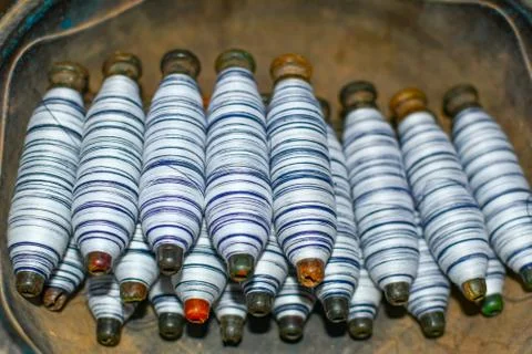 Number Of Thread Container Of Cloth Weaving Machine. Stock Photos