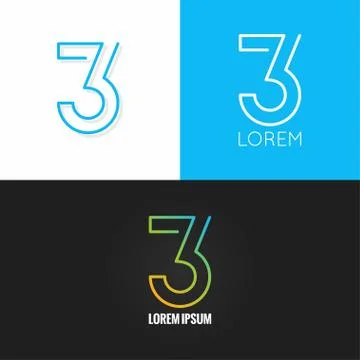 Number three 3 logo design icon set background Stock Illustration