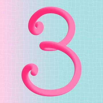 Number three 3d neon liquid logo text design. Cute retro style gradient print. Stock Illustration