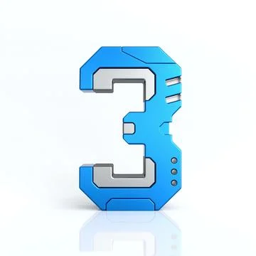 Number three 3D sci-fi logo. Cyber technology abstract texture alphabet Stock Illustration