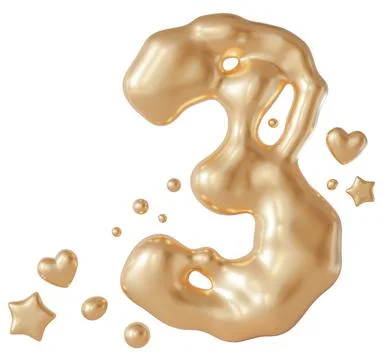 Number three appears in liquid form cut out on a clear background. Surround.. Stock Photos