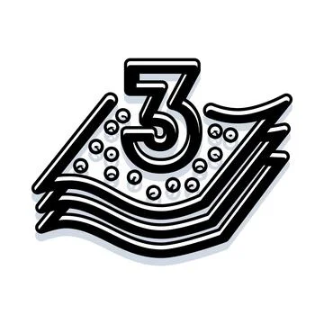 Number three on cash stack icon Stock Illustration