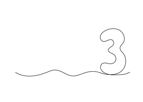 Number three, continuous one line drawing. Black hand drawn single minimalist Stock Illustration