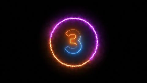 Number three glowing in the dark orange blue neon light Illustration