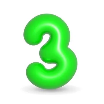 Number Three Green Balloon 3d illustration. Realistic design element for ev.. Stock Illustration