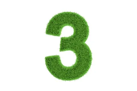 Number three with green grass pattern. on white Stock Illustration