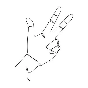 Number three Hand gesture language alphabet continuous line drawing design. S Stock Illustration