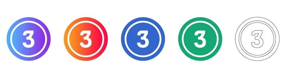 Number Three Icon Set in Gradient and Outline Styles Illustrazione stock
