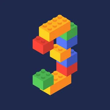 Number three in isometric. Color constructor Stock Illustration
