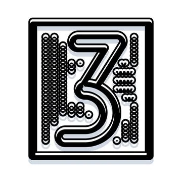 Number three numeric character with outlined typography design Stock Illustration