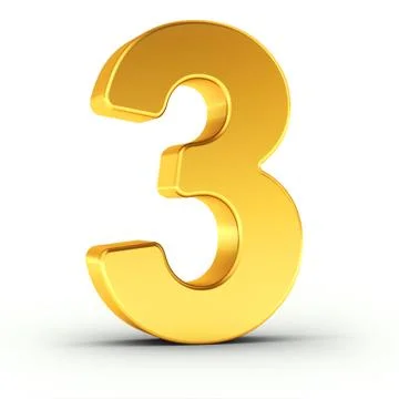 The number three as a polished golden object with clipping path Stock Illustration