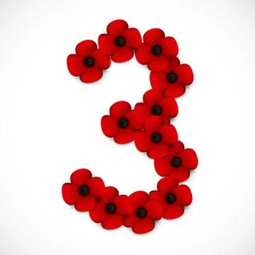 Number three poppy background Illustrazione stock