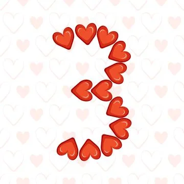 Number three from red hearts Stock-Illustration