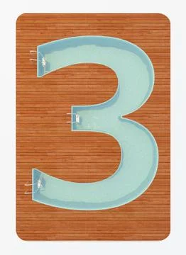 Number three in the shape of the pool 3d rendering Stock Illustration