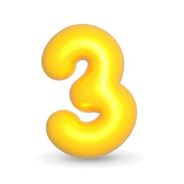 Number Three Yellow Balloon 3d render. Realistic design element for events. 스톡 일러스트