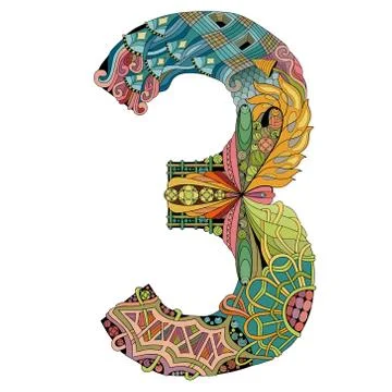 Number three Zentangle. Vector decorative object Stock Illustration