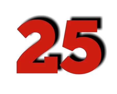 Number twenty five 25 in red color sign symbol Stock Illustration