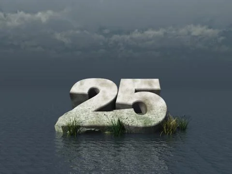 The number twenty five at the ocean - 3d illustration Stock Illustration