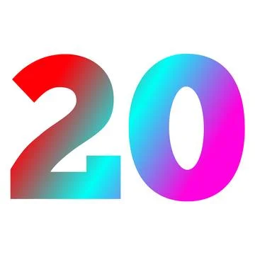 Number twenty in gradient red, blue, and purple color Stock Illustration