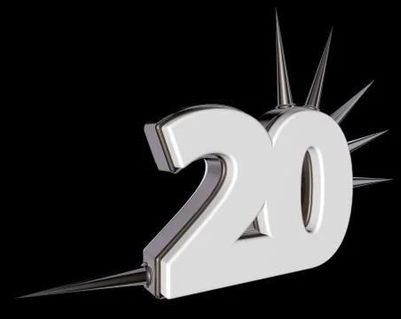 Number twenty with prickles on black background - 3d illustration Stock Illustration
