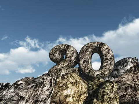 Number twenty rock under cloudy blue sky - 3d illustration Stock Illustration