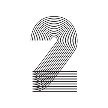 Number two 2 Line Art in black thin lines striped isolated on white backgro.. Stock Illustration